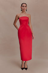 Ophelia Peplum Satin Maxi Dress - Red
