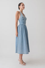 Miller Denim Halter Midi Dress - Classic Blue