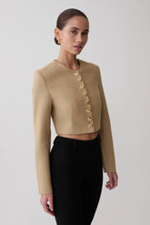 Marielle Button Up Cropped Jacket - Taupe