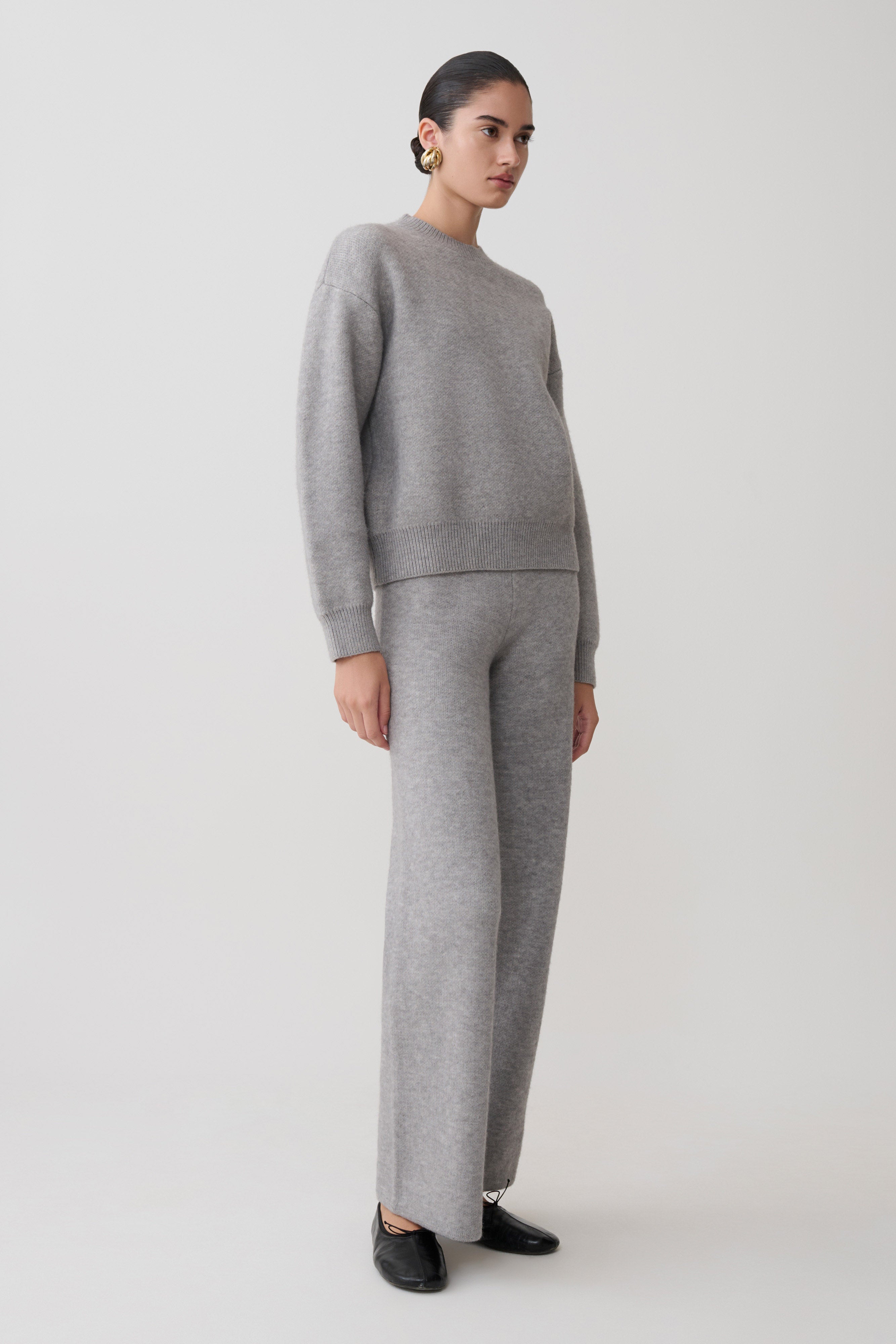 Evan Knit Wide Leg Pants - Grey Marle