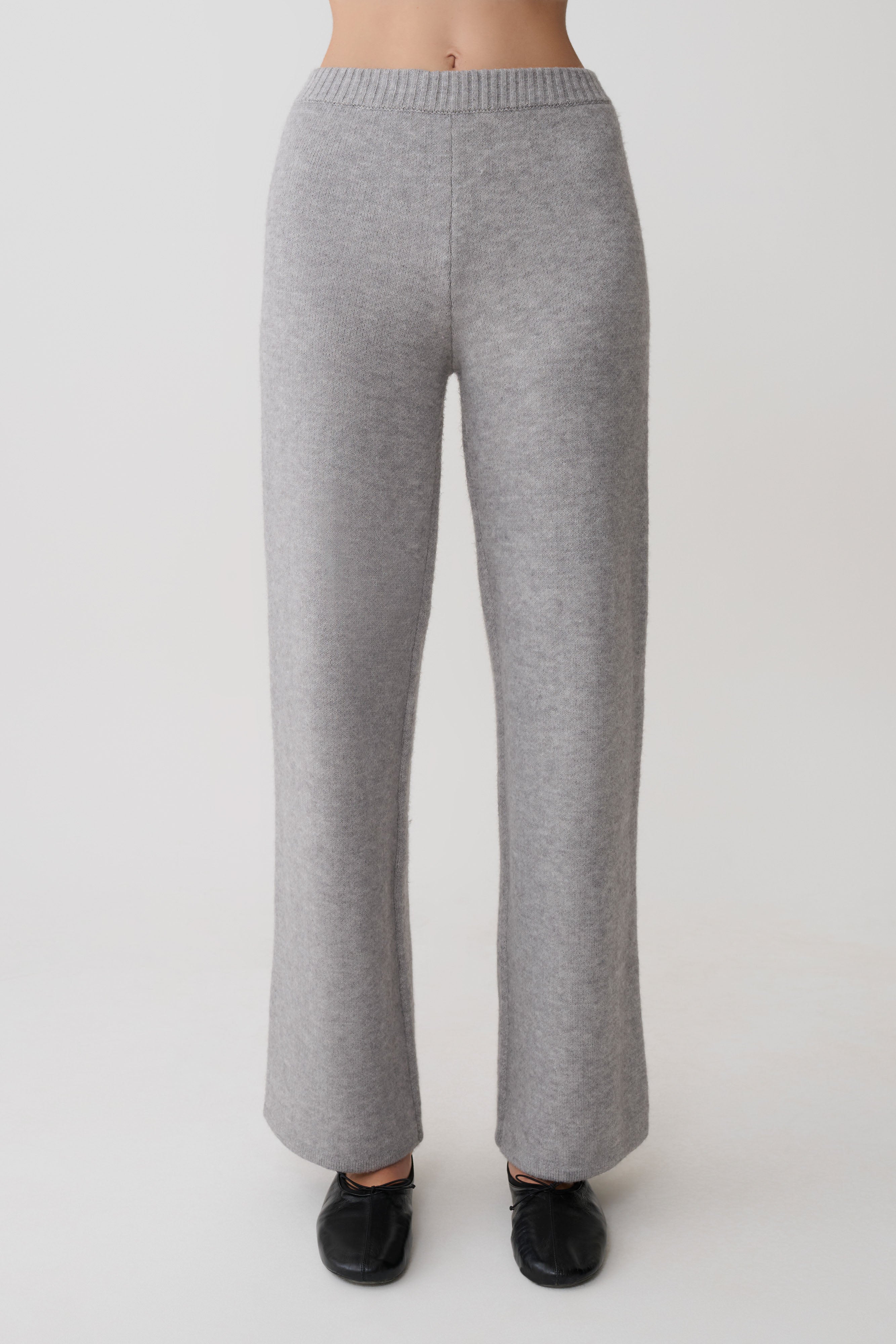 Evan Knit Wide Leg Pants - Grey Marle