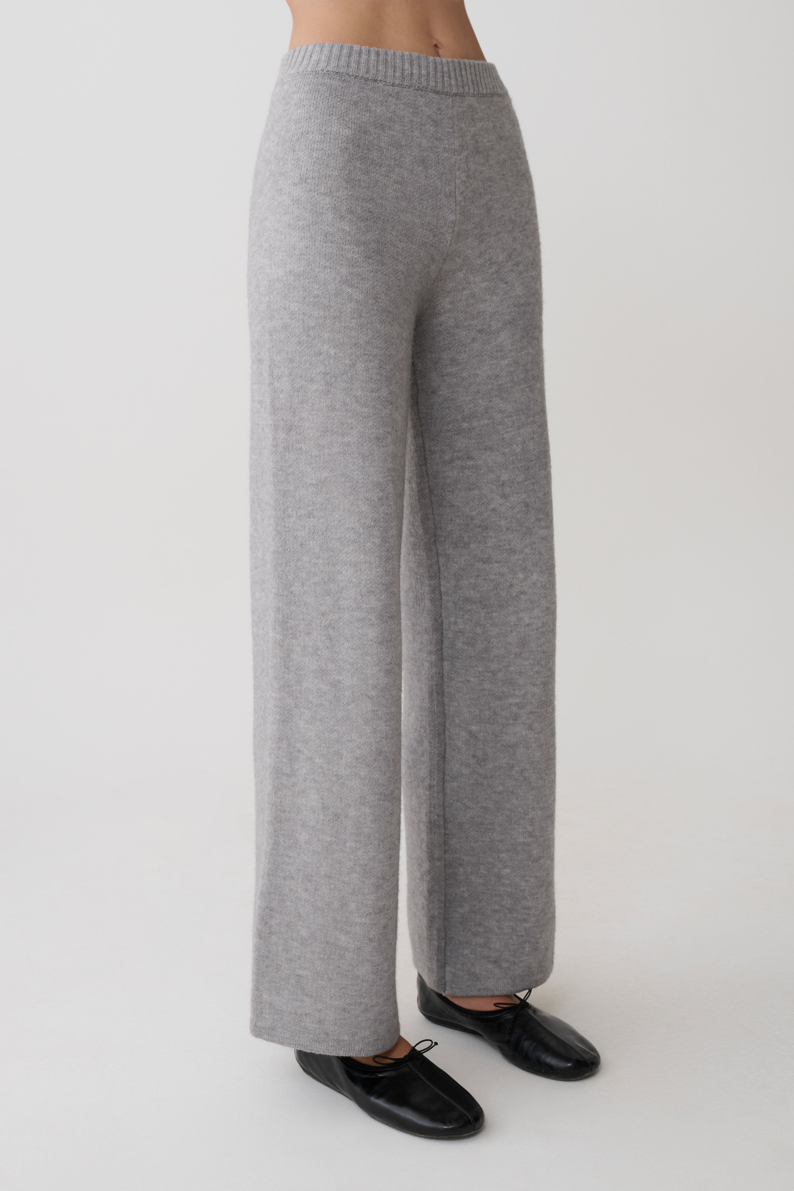Evan Knit Wide Leg Pants - Grey Marle