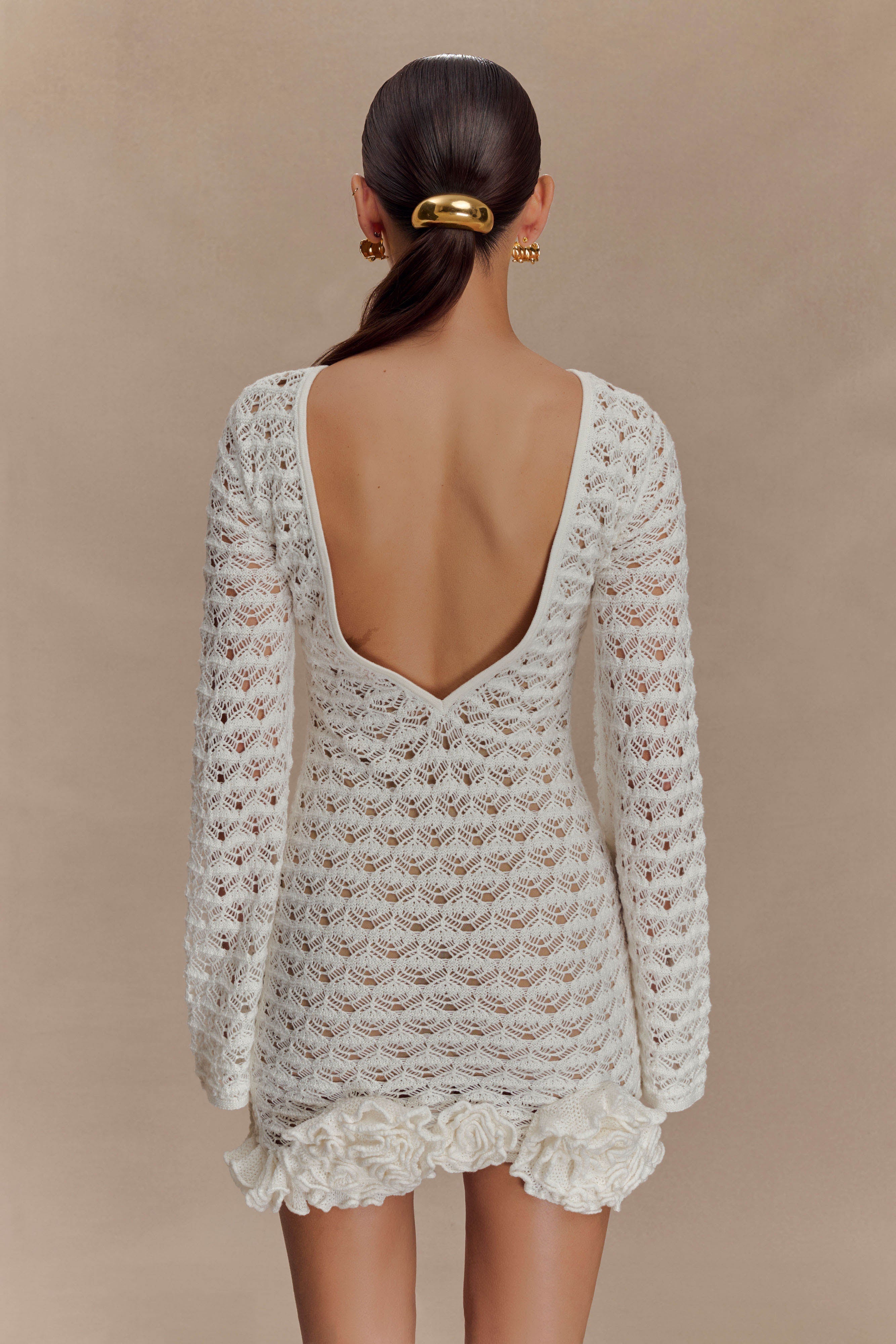 Aileen Ruffle Crochet Mini Dress - Ivory