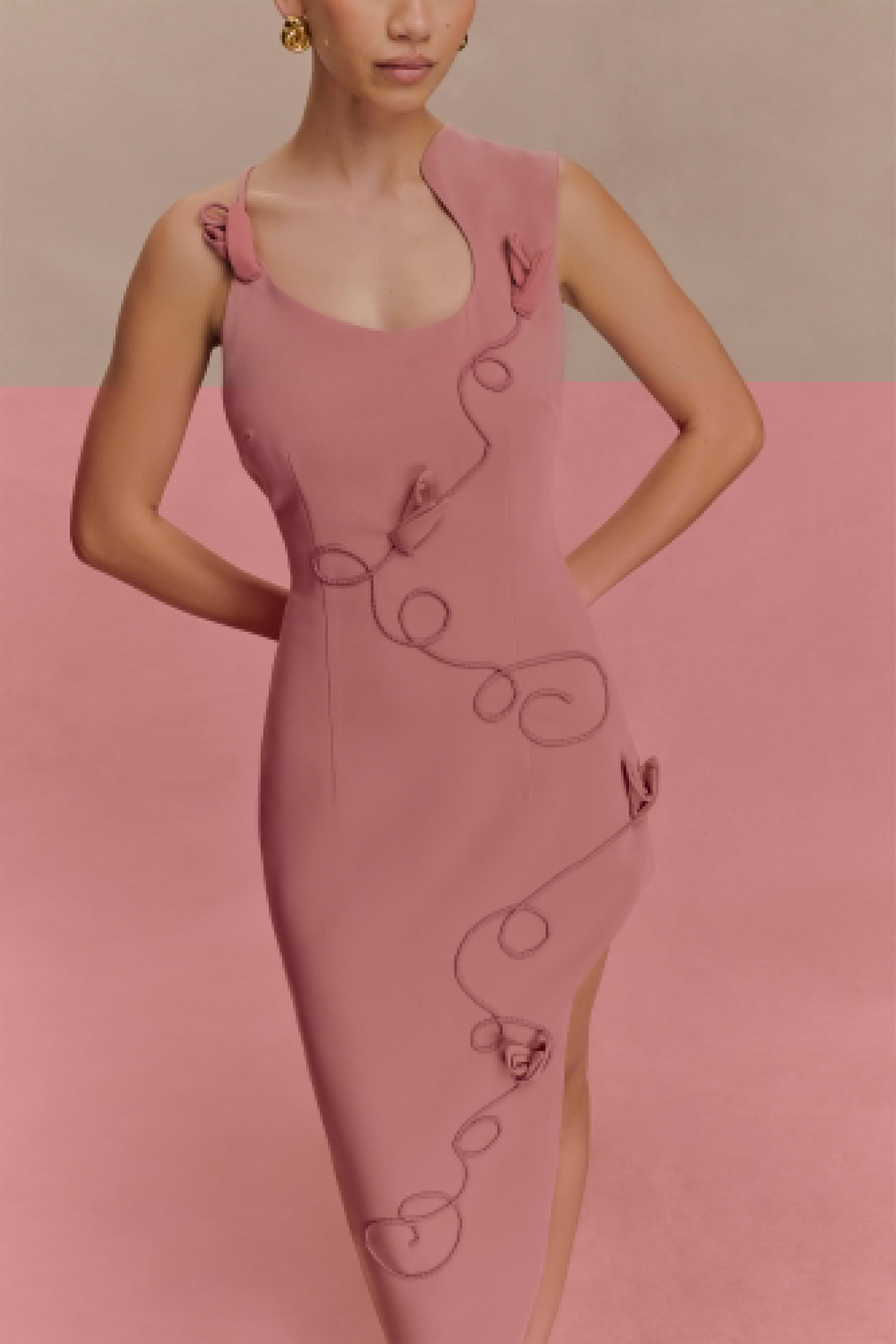 Virginia Suiting Embroidered Midi Dress - Burnt Rose
