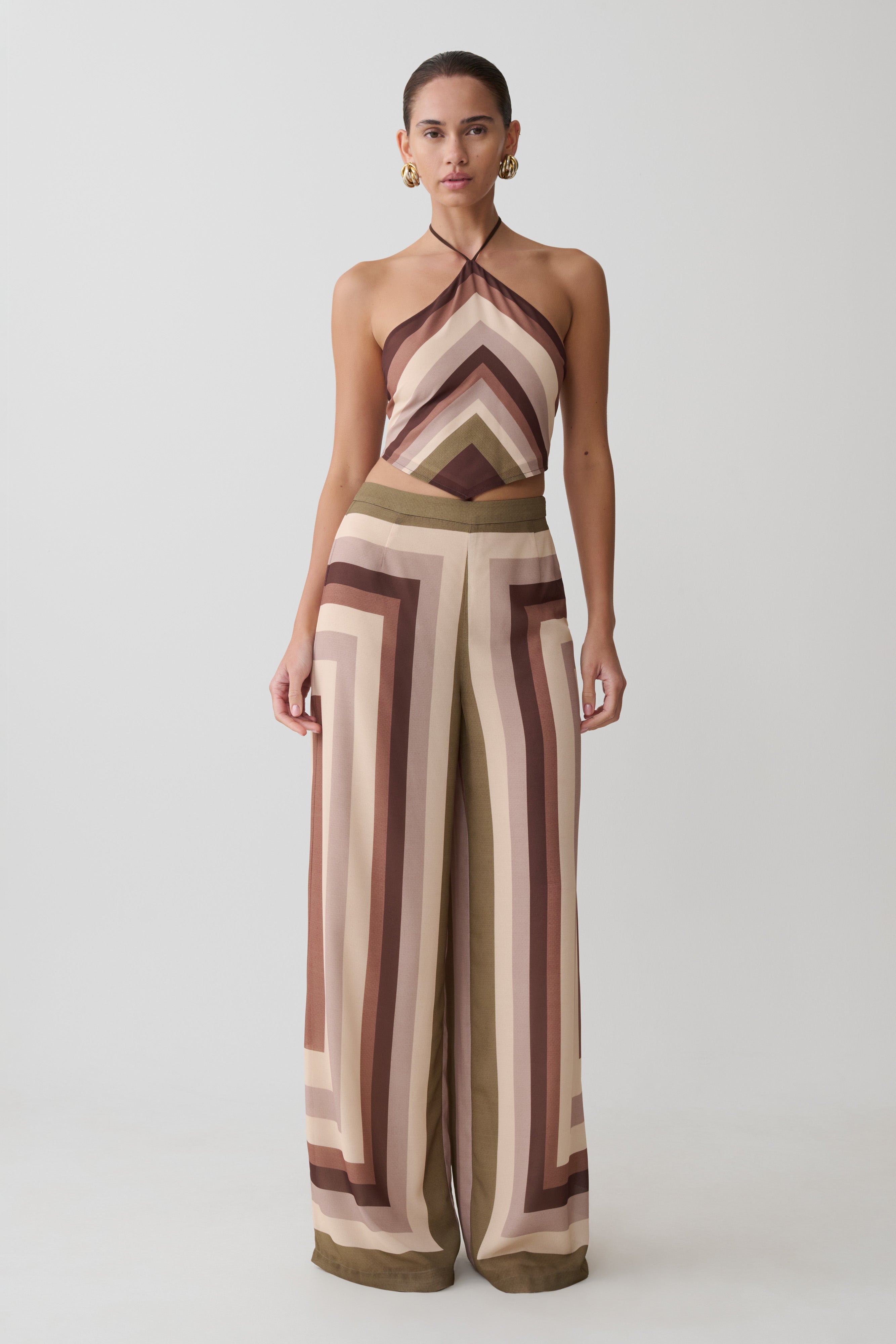 Thea Halter Chiffon Sleeveless Top - Multi Stripe